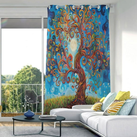 Blackout Curtains Window Curtain for Bedroom Living Room 1 Panel 82"x42" Lift Tree and Moon