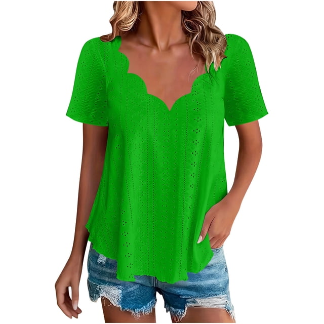 Camiseta de Manga Corta Casual de Estilo Corte, Color Sólido Transpirable para Diario