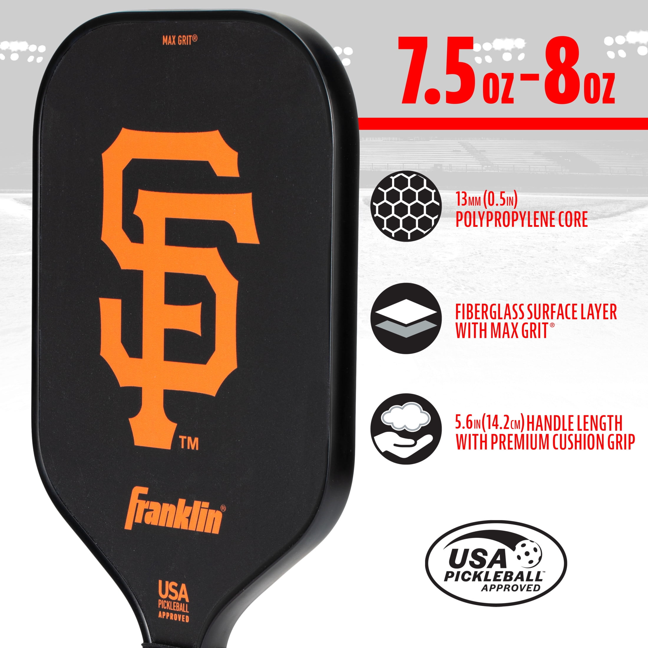 Franklin Sports MLB San Francisco Giants Pickleball Paddle - Official MLB Team Pickleball Paddles - USAP (USAPA) Approved Premium Quality Pickleball Paddles - Authentic Team Logos + Colors