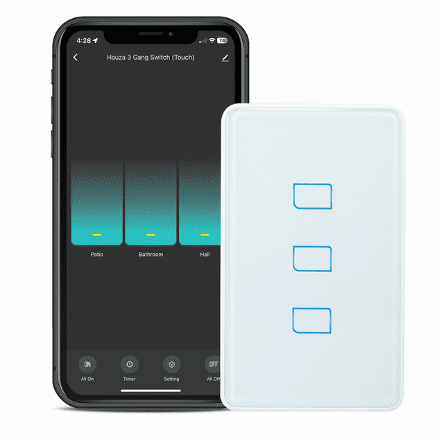 HAUZA Apagador Inteligente BLE (Bluetooth) - 3 Botones, Conexión HÍBRIDA (Neutro o sin Neutro) - App Smartlife, Compatible con Asistentes de Voz e Internet a través de Gateway (HUB) Hauza