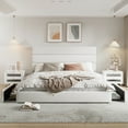 thumbnail image 3 of Allewie Modern King Size Platform Bed Frame with 4 Storage Drawers and Velvet Upholstered Headboard, Wooden Slats Support, White, 3 of 8