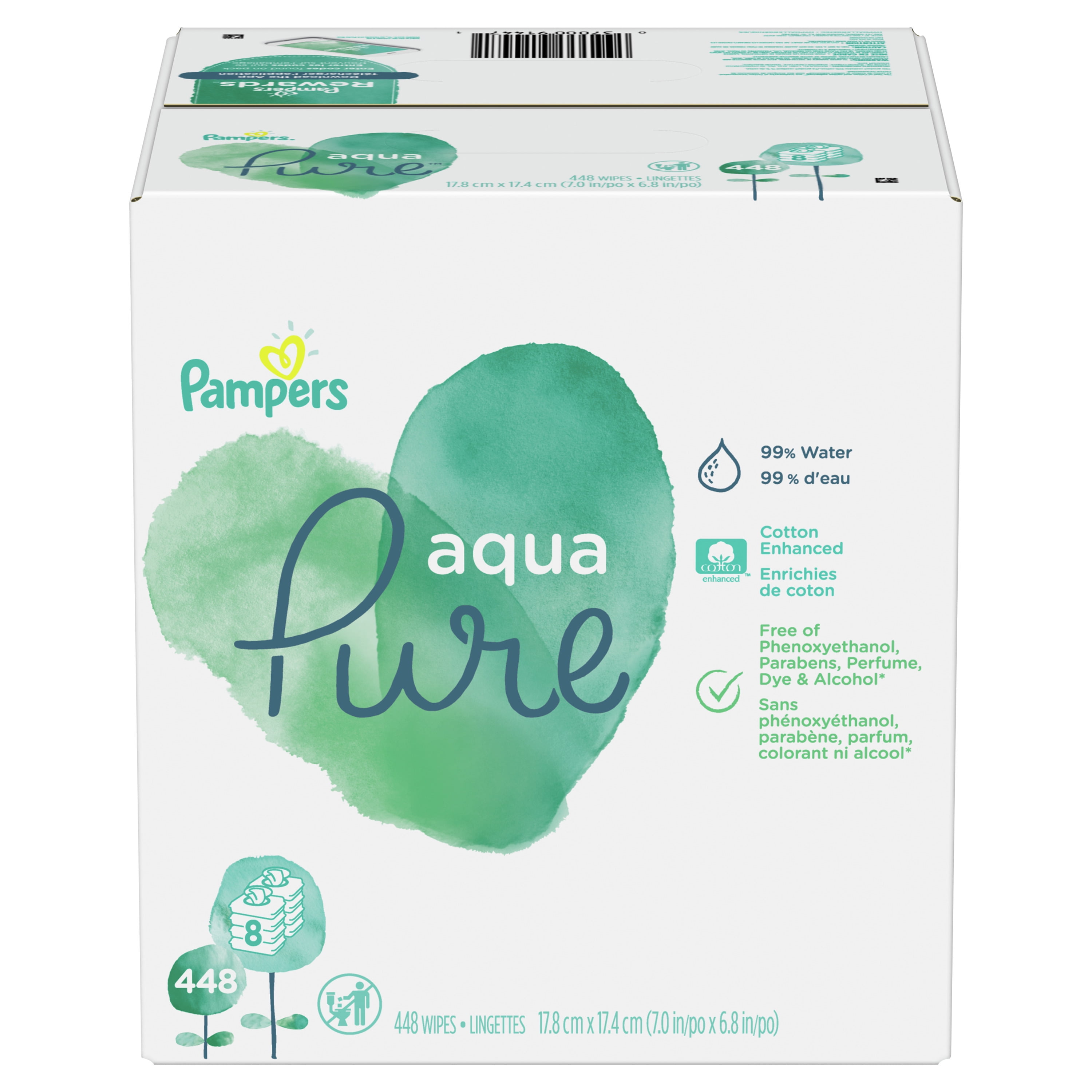 Pampers Aqua Pure Toallitas para bebés, sensitivo, con agua, 6 cajas tipo  tapa emergente, 6 recambios, 1