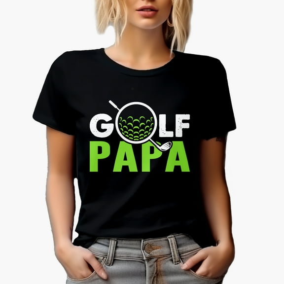 Golf Papa with a Ball & Club, Father or Grandpa Golf Player, Golfing or Golfer Themed Merch Gift, Black T-Shirt, Small