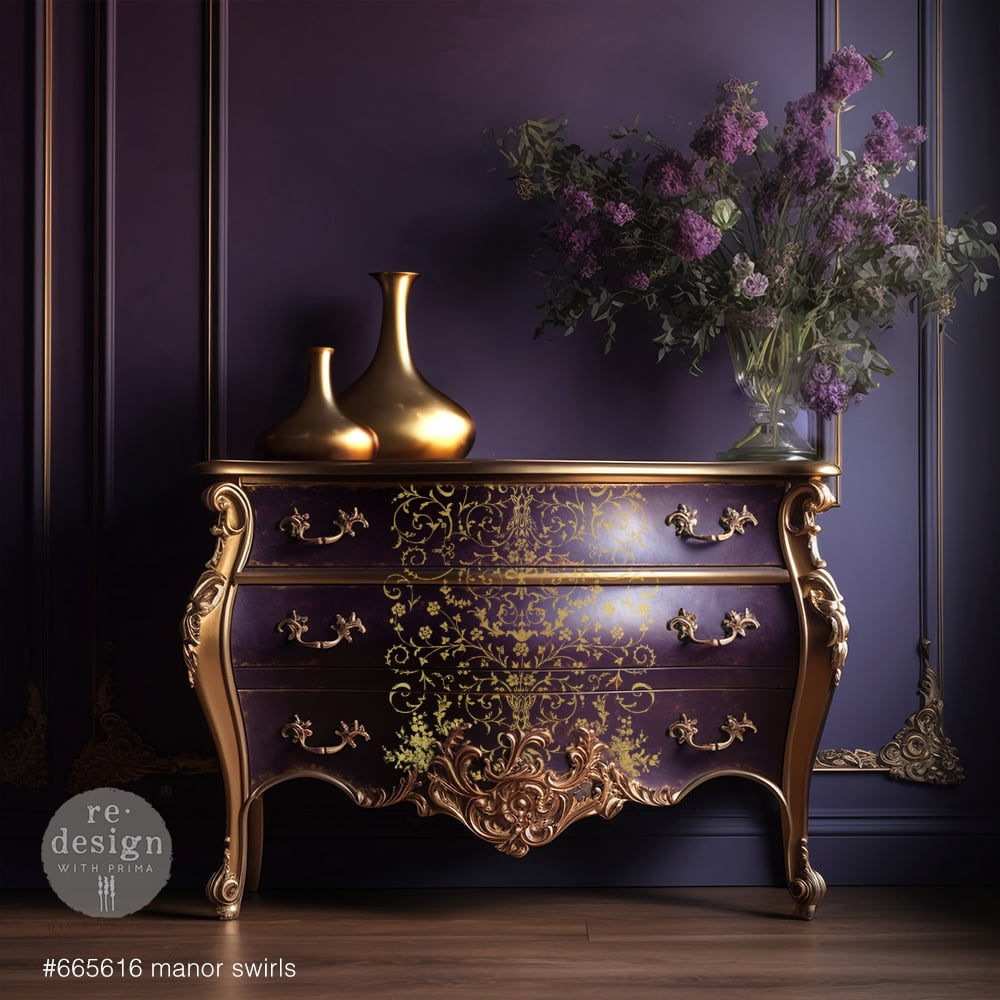 Prima Marketing Re-Design Gold Foil Kacha Decor Transfers-Manor Swirls