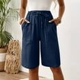 thumbnail image 5 of Ovticza Women's Bermuda Linen Shorts Knee Length Long Comfy Drawstring Walking Shorts for Women with Deep Pockets Navy XL, 5 of 7