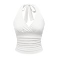 thumbnail image 3 of COMVALUE Womens Halter Tank Tops Double Lined Basic Cami Shirts Sexy Backless Y2K Trendy Going Out Tops White S, 3 of 5