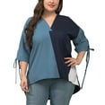 thumbnail image 5 of Summer Plus Size Tops for Women V Neck Loose Oversized T Shirts Lace up Half Sleeve Blouses Colorblock Tunic Tops, 5 of 7