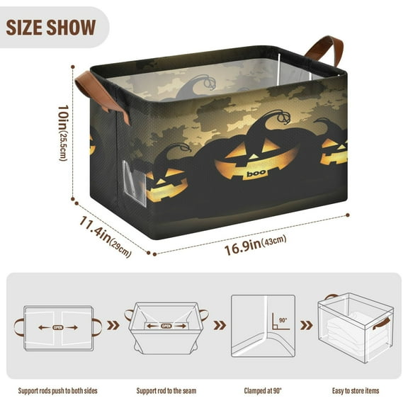 BZSMCE Collapsible Fabric Cube Storage Bins Black Pumpkin Design Pattern Storage Box