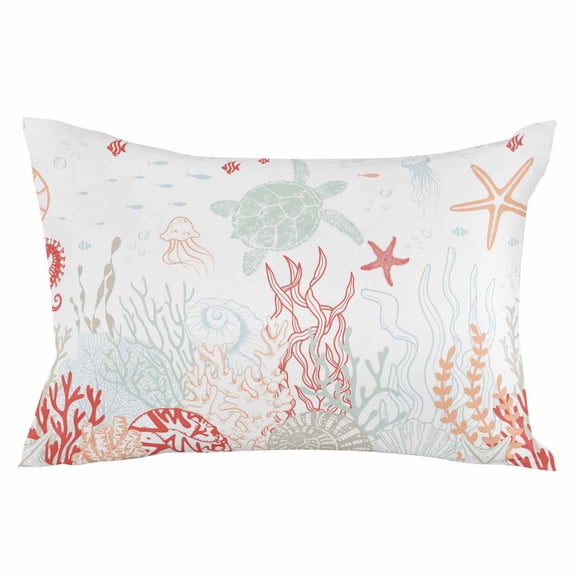 Orange Red Coral Green Jellyfish Starfish King Size Pillow Cover, Pillowcase Protectors with Zipper, Breathable Decorative Throw Pillow Case Cover, Pillow Shams for Couch Sofa 20x36Inch