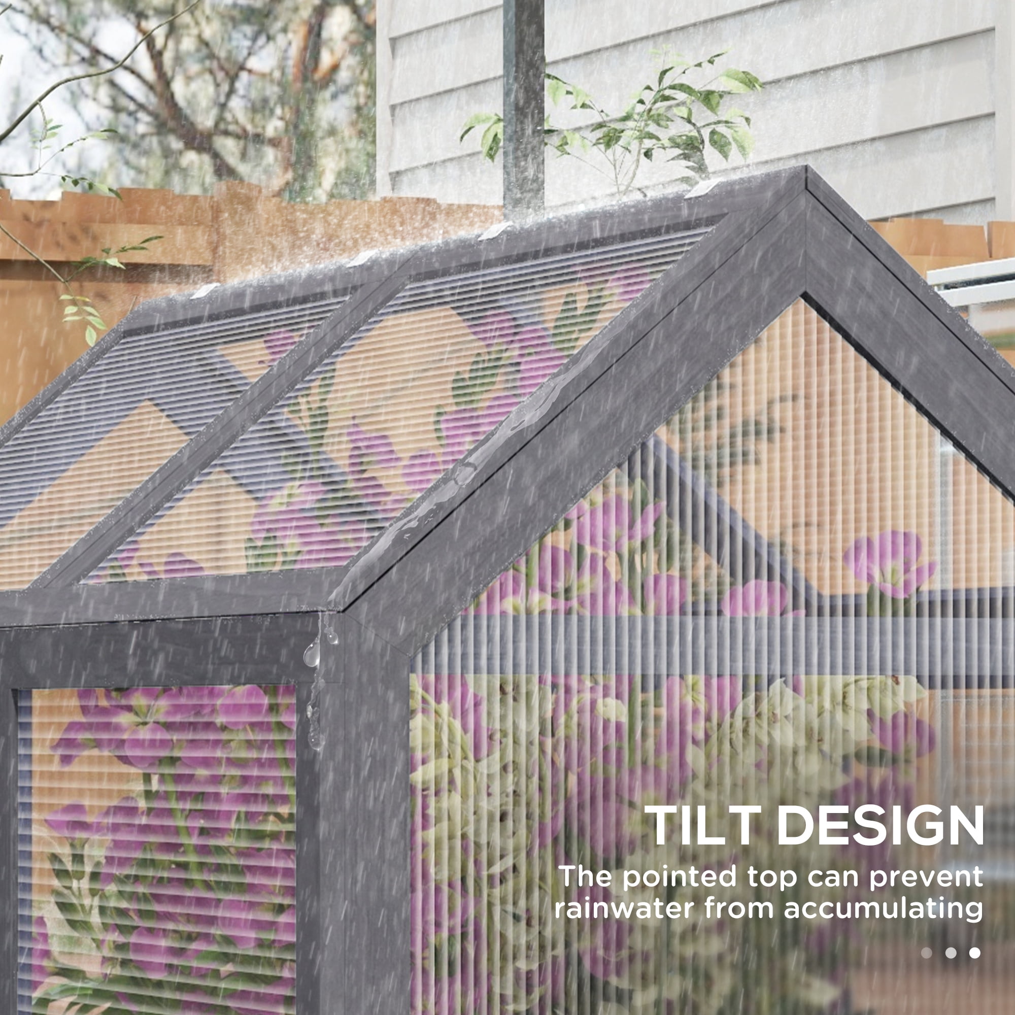 Outsunny Raised Garden Bed with Polycarbonate Greenhouse, Gray