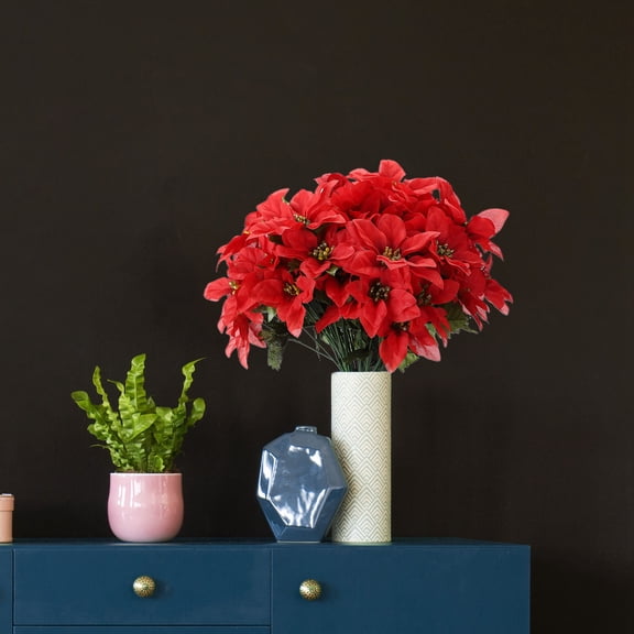 10pack White Poinsettia for Christmas Flower Bouquet 1Pieces With 7 Head Flower Christmas Poinsettia Decoration