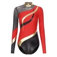 thumbnail image 3 of Yartina Women's Long Sleeve Gymnastics Leotard Metallic Athletic Dance Bodysuit Dancewear Costume Red XL, 3 of 7