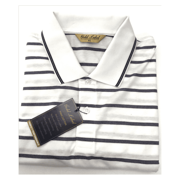 ROUNDTREE and YORKE Gold Label Polo Shirt Striped Cotton White, XL