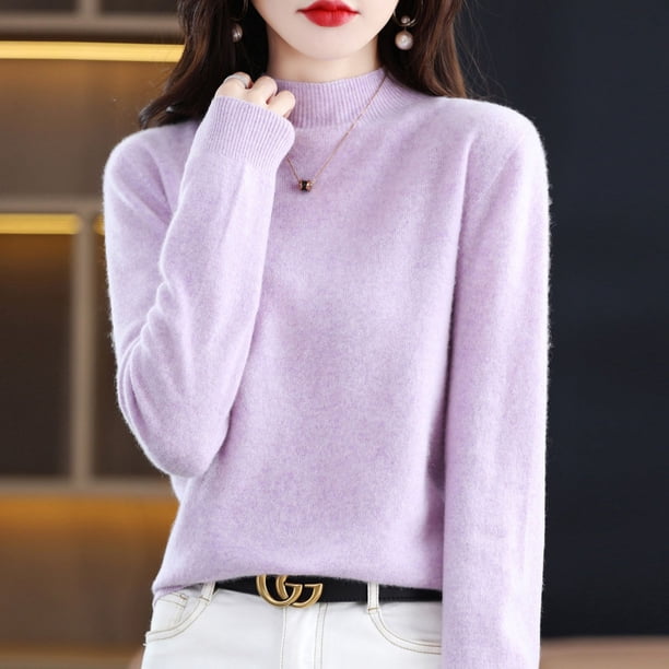 Suéter de punto holgado de cuello alto corto para mujer, prenda de primera línea de lana con tacto de piel, sin costuras, para otoño e invierno