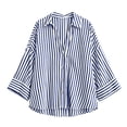 thumbnail image 5 of AnuYalue Striped Shirt for Womens 3/4 Sleeve Casual Boyfriend Blouse Tops Loose Fit Lapel Collar Dressy Work Shirts, 5 of 8