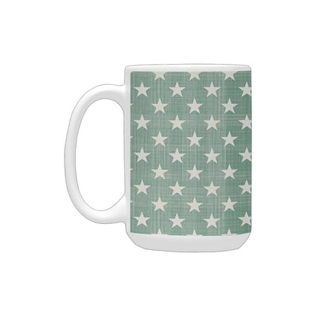 

Home Decor Stars Pattern On Plaid Background Classic Style Simple Home Decoration Artwork Print Gree Ceramic Mug (15 OZ) (Made In USA)