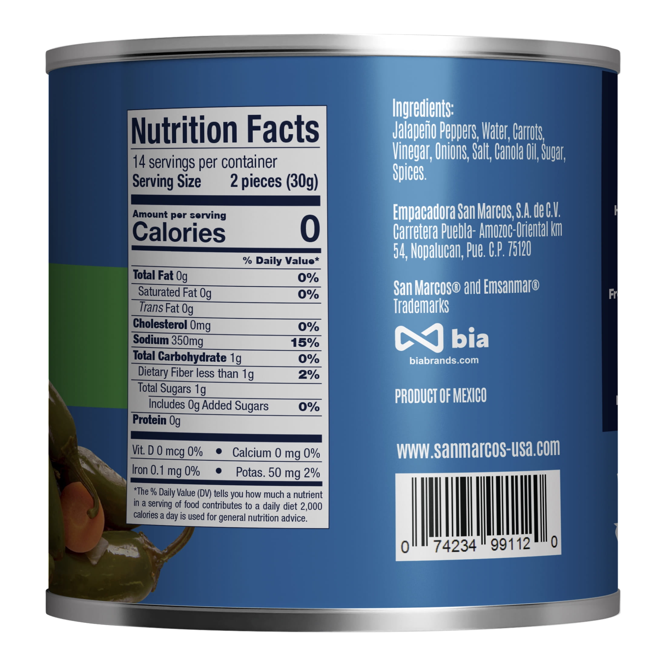 (3 pack) San Marcos Shelf Stable Whole Jalapeno Peppers, 26 oz Can
