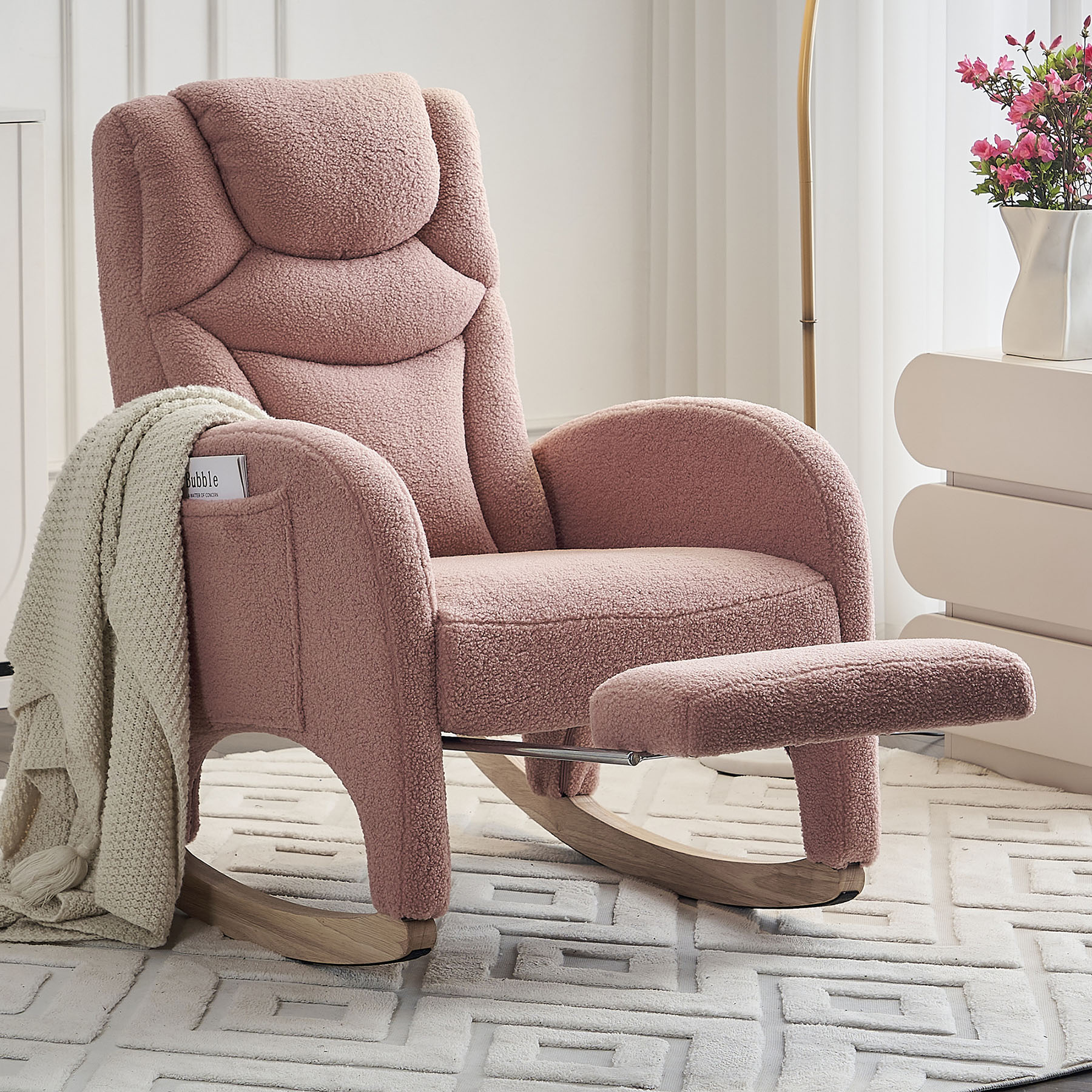 Fabric Nursery Rocking Chair With Adjustable Footrest