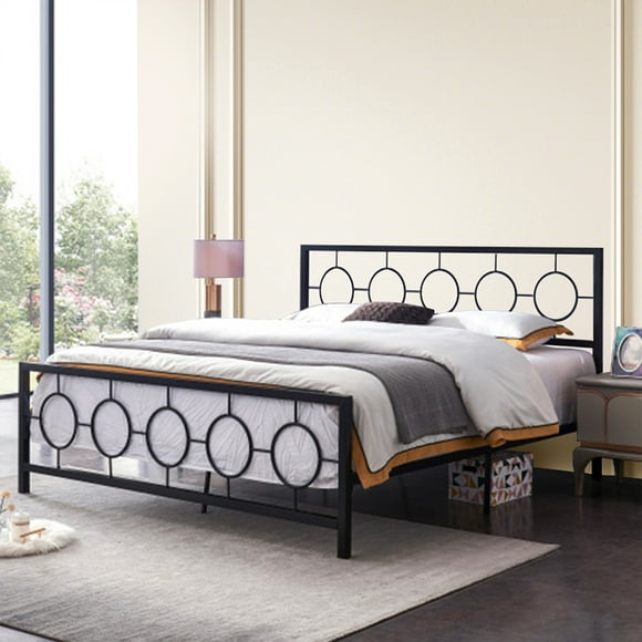 Classic Metal Platform Bed Frame-Mattress Foundation with Headboard/Footboard,Under Bed Storage,No Box Spring Needed,King Size Bed Frame,Black
