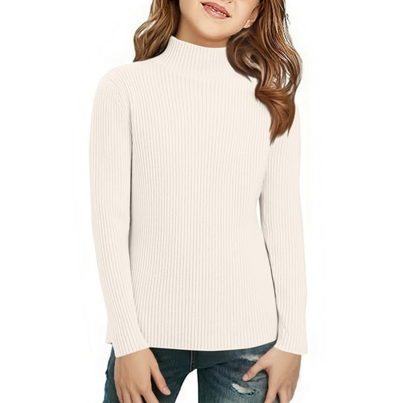 Girls Turtleneck Long Sleeve Ribbed Knit Pullover Sweater Soft Stretchy Lightweight Top for Kids Teens School Daily Wear