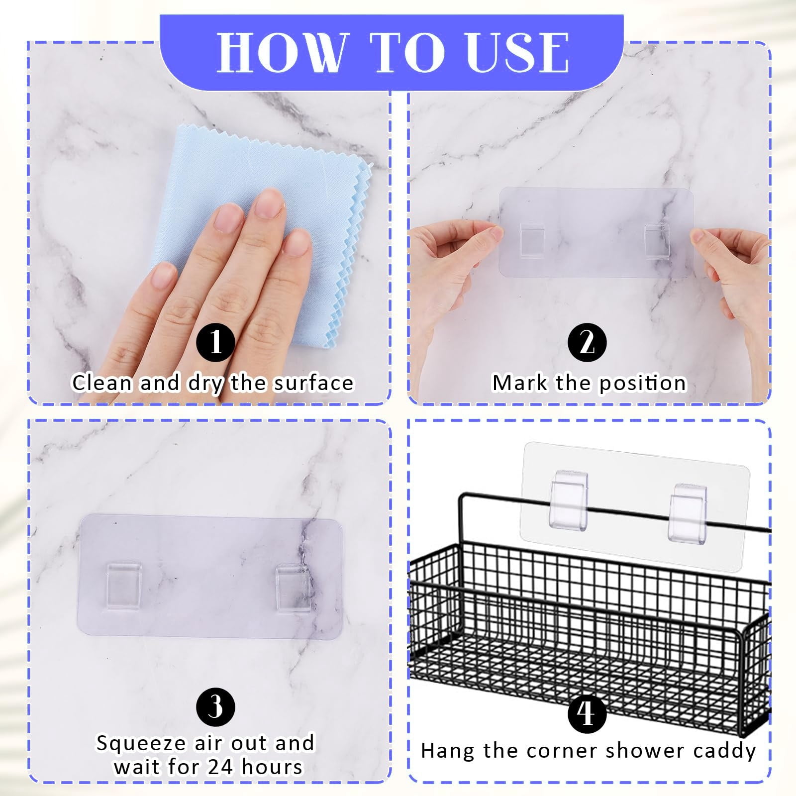 6 Pack Adhesive for Shower Caddy Adhesive Replacement Stickers Sticky Pads - Shower Shelf Adhesive for Corner Shower Caddy, Bathroom Storage Shelves Kitchen Racks