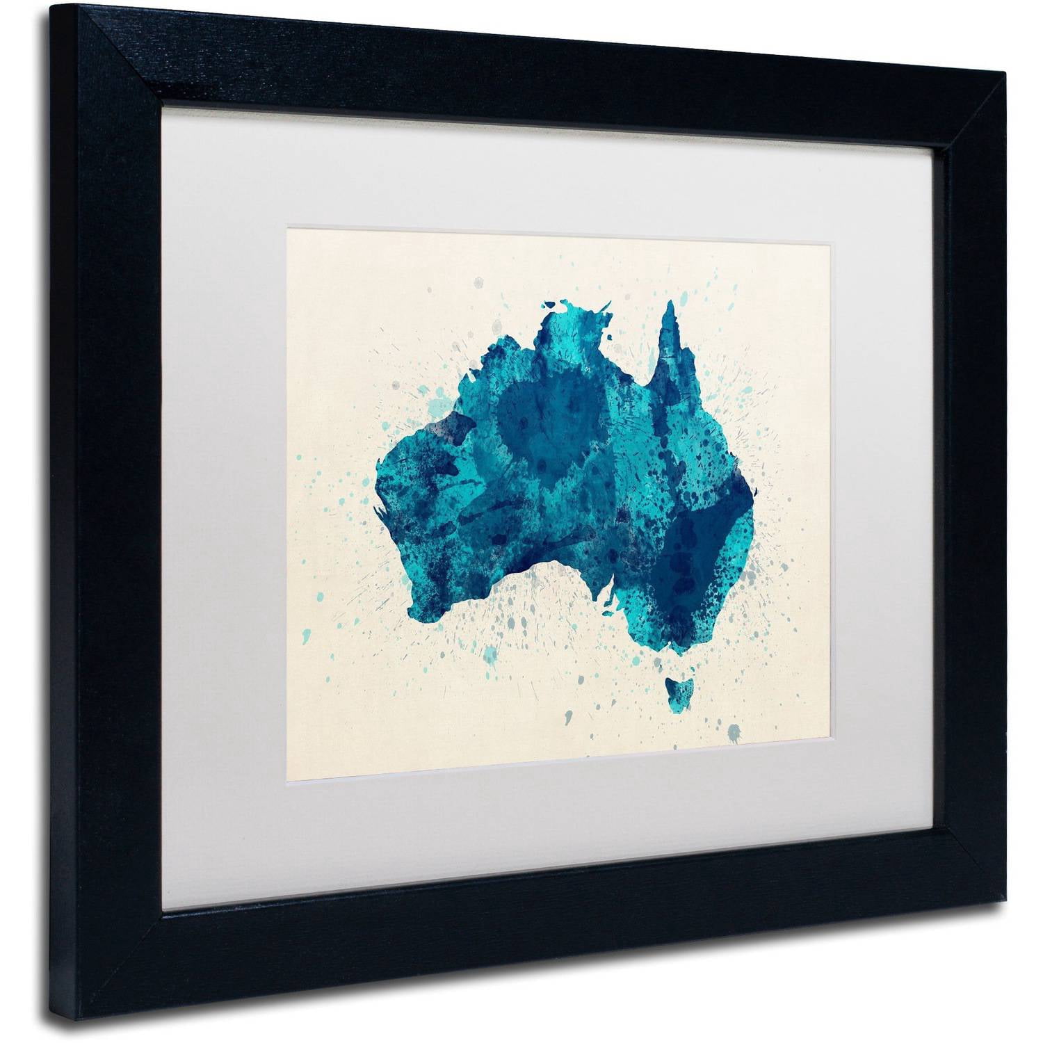 Trademark Fine Art 'Australia Paint Splashes Map 2' Canvas Art by Michael Tompsett, White Matte, Black Frame