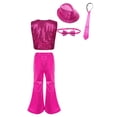 thumbnail image 2 of Alvivi Girls Boys Hip Hop Street Disco Dance Performance Costume Sequins Jacket Vest Flare Pants Set Hot Pink 15-16, 2 of 5
