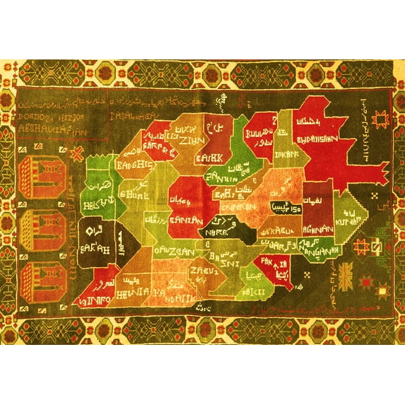 Ahgly Company Machine Washable Indoor Rectangle Persian Yellow Traditional Area Rugs, 5' x 7'