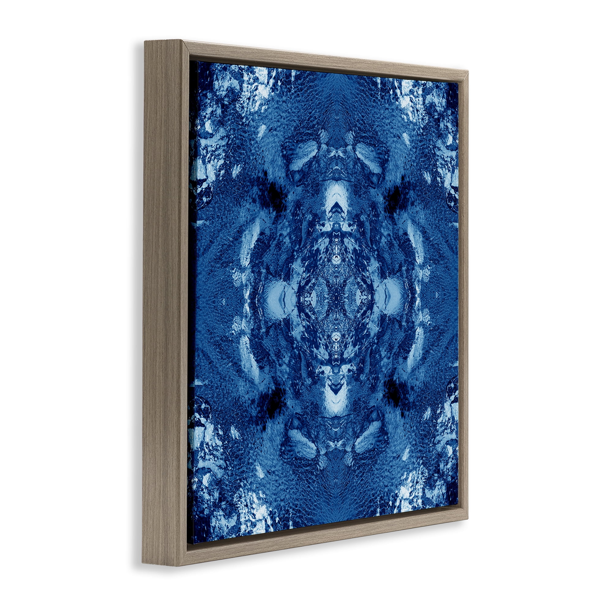 Stupell Industries Blue & White Mosaic Abstract Painting Brown Floater Framed Canvas Art Print Wall Art, 18 x 18
