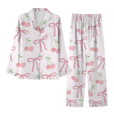 Pavied Pajamas for Women Set Lounge Sets for Women Women Home Leisure Valentine s Day Loose Imitation Color Ding Pajama Sleepy Pants Set Satin Pajama Set for Women 2 Piece Sets for Women White L