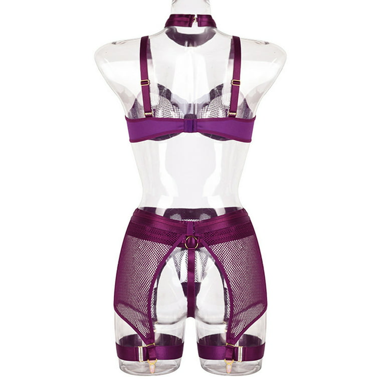 adviicd Plus Lingerie Women 2 Piece Satin Push Up Lingerie Set Bow Decor  Matching Bra and Panty Sets Purple M
