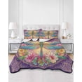 thumbnail image 2 of Twin Quilt Bedding Set, Purple Dragonfly Reversible Summer Quilt 3 Pieces, Colorful Flowers Watercolor Chic Floral Plant Lightweight Bedspreads Coverlets with 2 Pillow Shams for All Seasons, 2 of 5