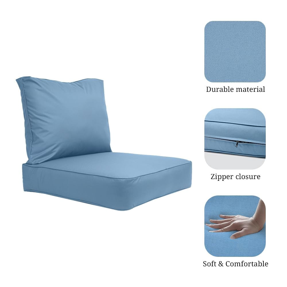 Covers & All Outdoor Seat Cushion Set (Seat + Back) for Patio Furniture, Pack of 2, Water Repellant Replacement Chair Cushions (Sky Blue, 28.5"x28.5"x5" Seat & 28.5"x19" Back)