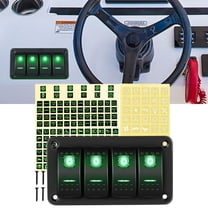 Waywe 4 Gang Rocker Switch Panel 5Pin On Off Toggle Switch Aluminum Holder 12V 24V Dash Pre-Wired Green Backlit Switches for Automotive Cars Marine Boats RVs Truck
