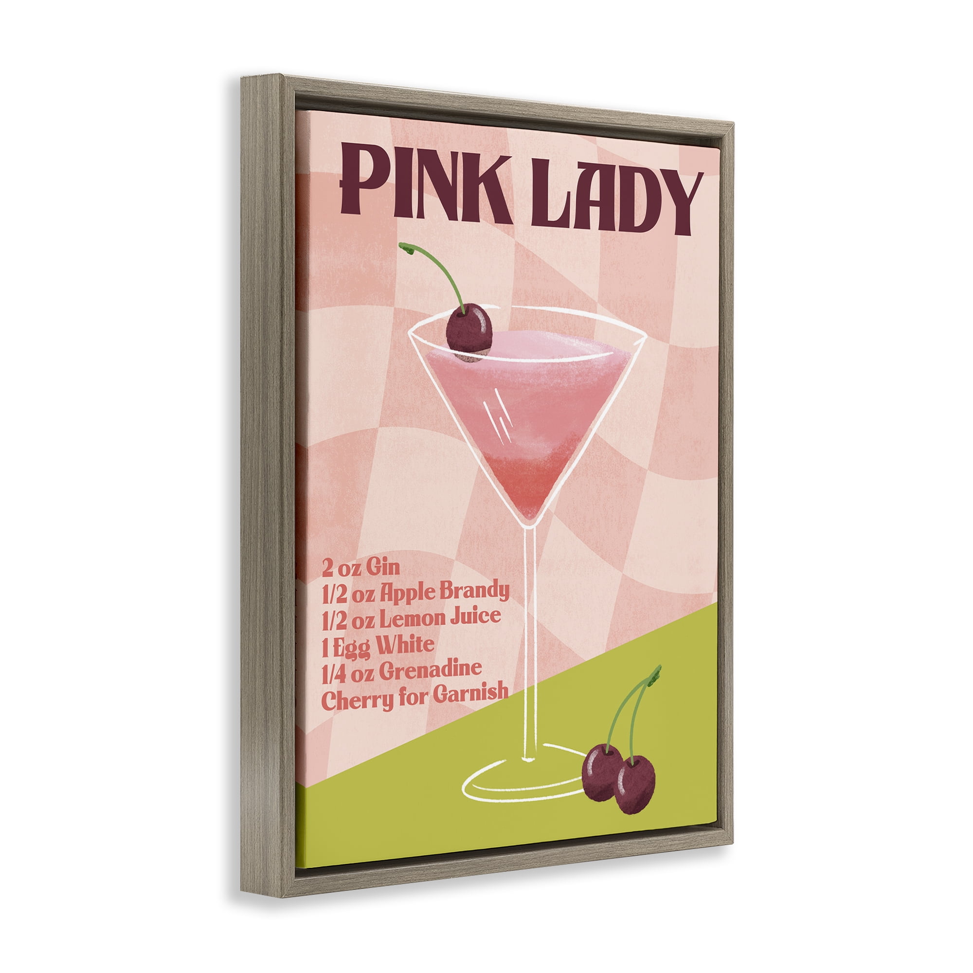 Stupell Industries Retro Pink Lady Recipe Food & Beverage Painting Brown Floater Framed Canvas Art Print Wall Art, 25 x 31