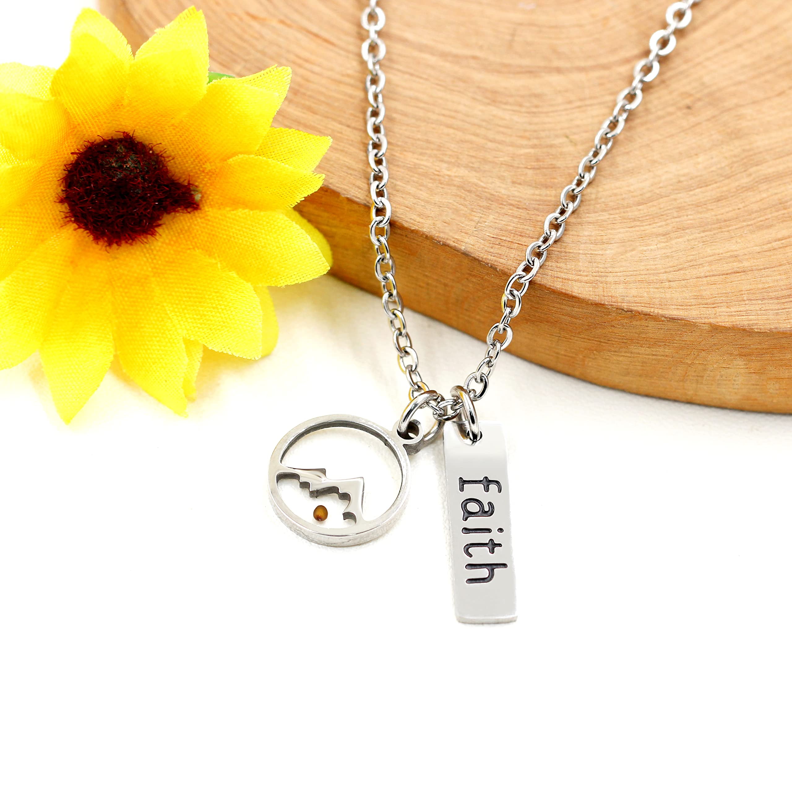 Real Mustard Seed Mountain Round Pendant Faith Necklace Christian Jewelry Stainless Y559 Round Mountain