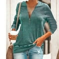 thumbnail image 2 of Women's Casual V Neck Long Sleeve Zipper Front Loose Shirt Top Blouse Plus Size Blouse Long Sleeve T Shirt Blouses, 2 of 5