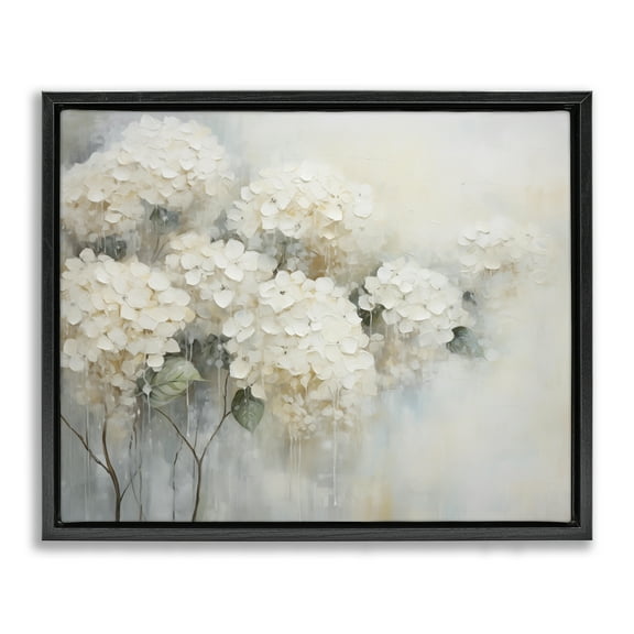 Stupell Industries Subtle Fading White Hydrangeas Floral Painting Black Floater Framed Canvas Art Print Wall Art, 21 x 17