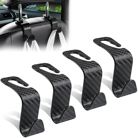 Car Headrest Hooks, Portable Car Seat Back Hooks, 4 Pack, Suitable for Wallets, Handbags, Grocery Bags, Plaid Black