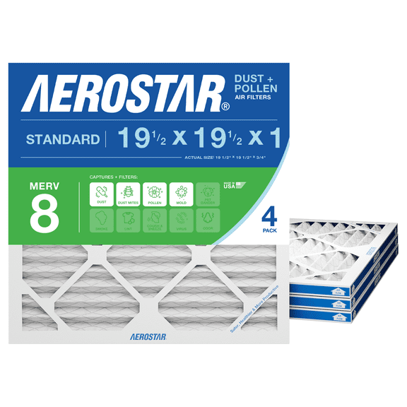 Aerostar 19x19x1 MERV 8 Pleated Air Filter, 4 Pack, Furnaces Filter, HVAC Filter