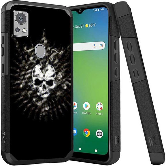 ANJ  Shockproof Dual Layer Slim Hard Case   Tempered Glass Cover Compatible with Icon 5, AT&T Motivate 4 - Shadow Skull