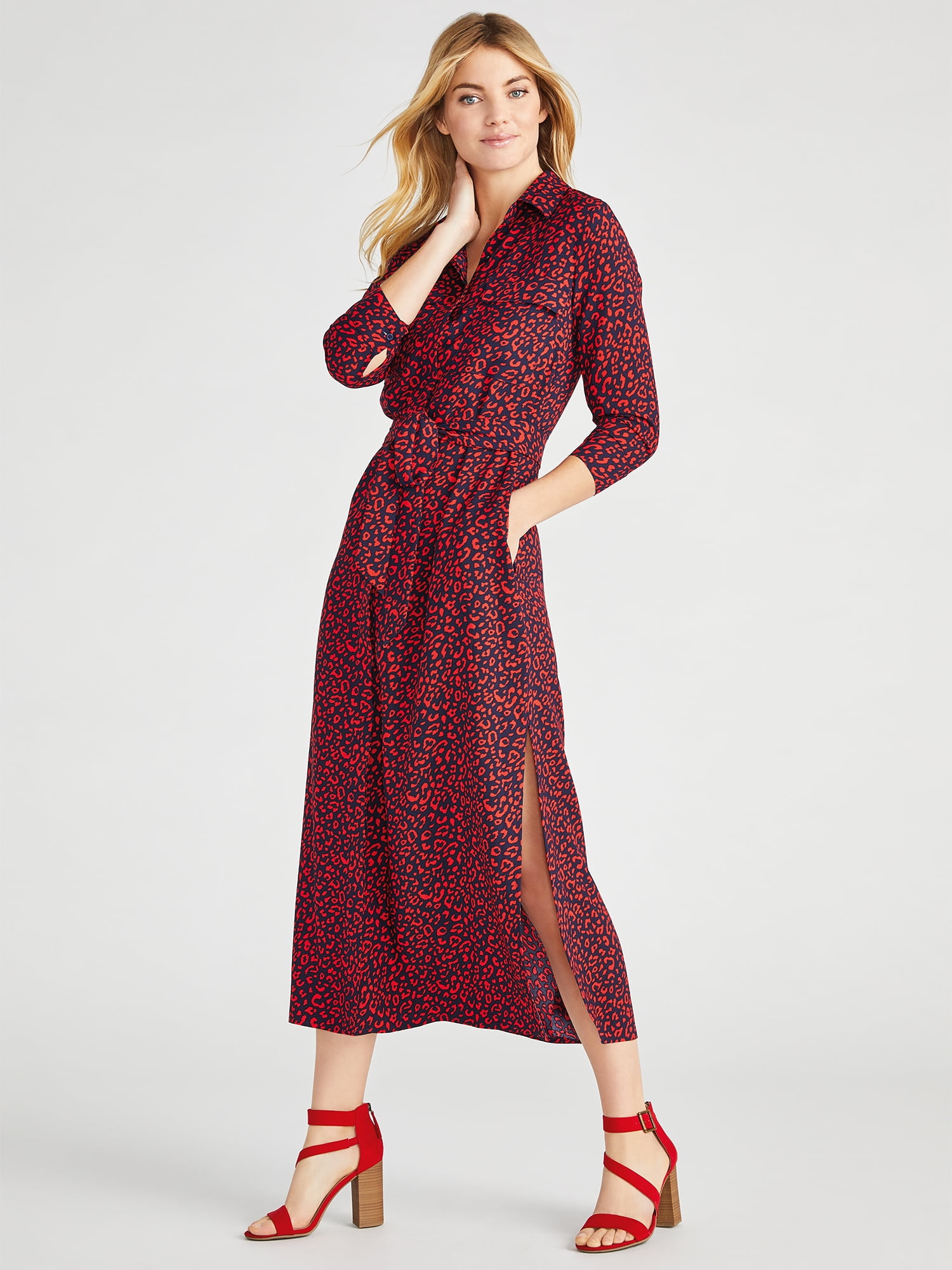 Scoop - Scoop Maxi Shirt Dress with Belt Women's - Walmart.com ...