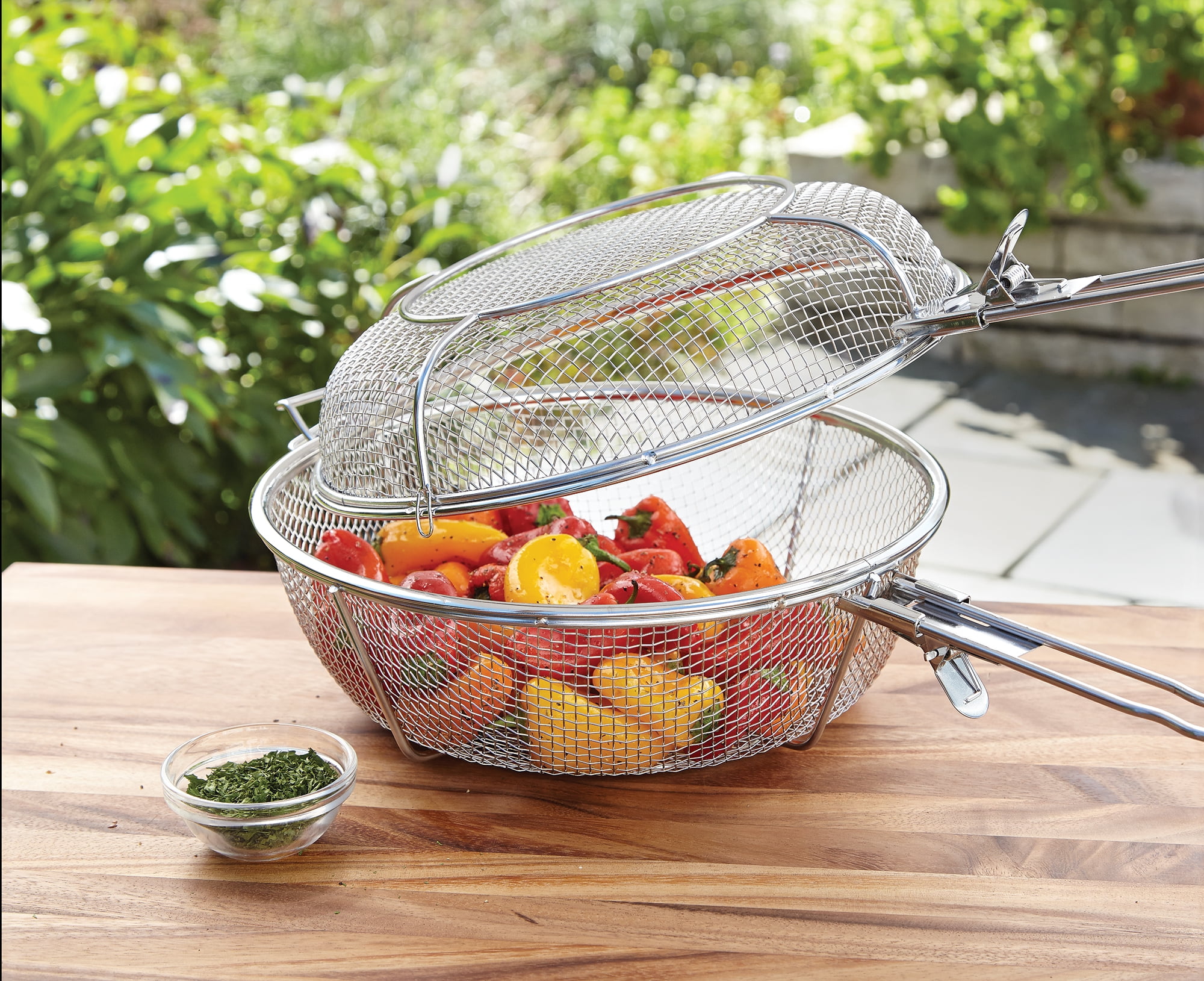 Outset Jumbo Grill BBQ Basket with Removable Handles, Stainless Steel