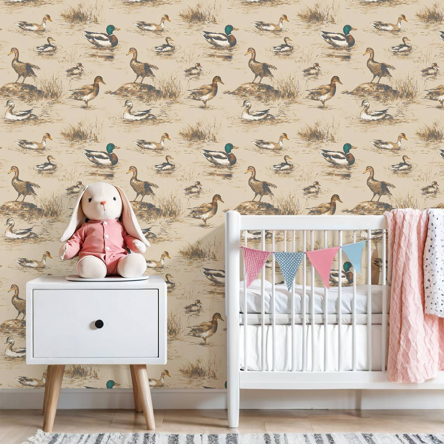 Peel and Stick Wallpaper Vintage Ducks Swimming Wading Pond Wall Mural 23.6in x 9.8ft Self Adhesive Removable Wall Paper Renter Friendly Wallpaper for Nursery Bedroom Cabinets