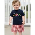 thumbnail image 3 of BemeyourBBs Toddler Baby Boy Back to School Outfit Baby First Day of School Kindergarten Outfit Baby Boy Summer Clothes Apple Embroidery Short Sleeve T Shirt and Plaid Shorts 2 Pcs Set, 3 of 9