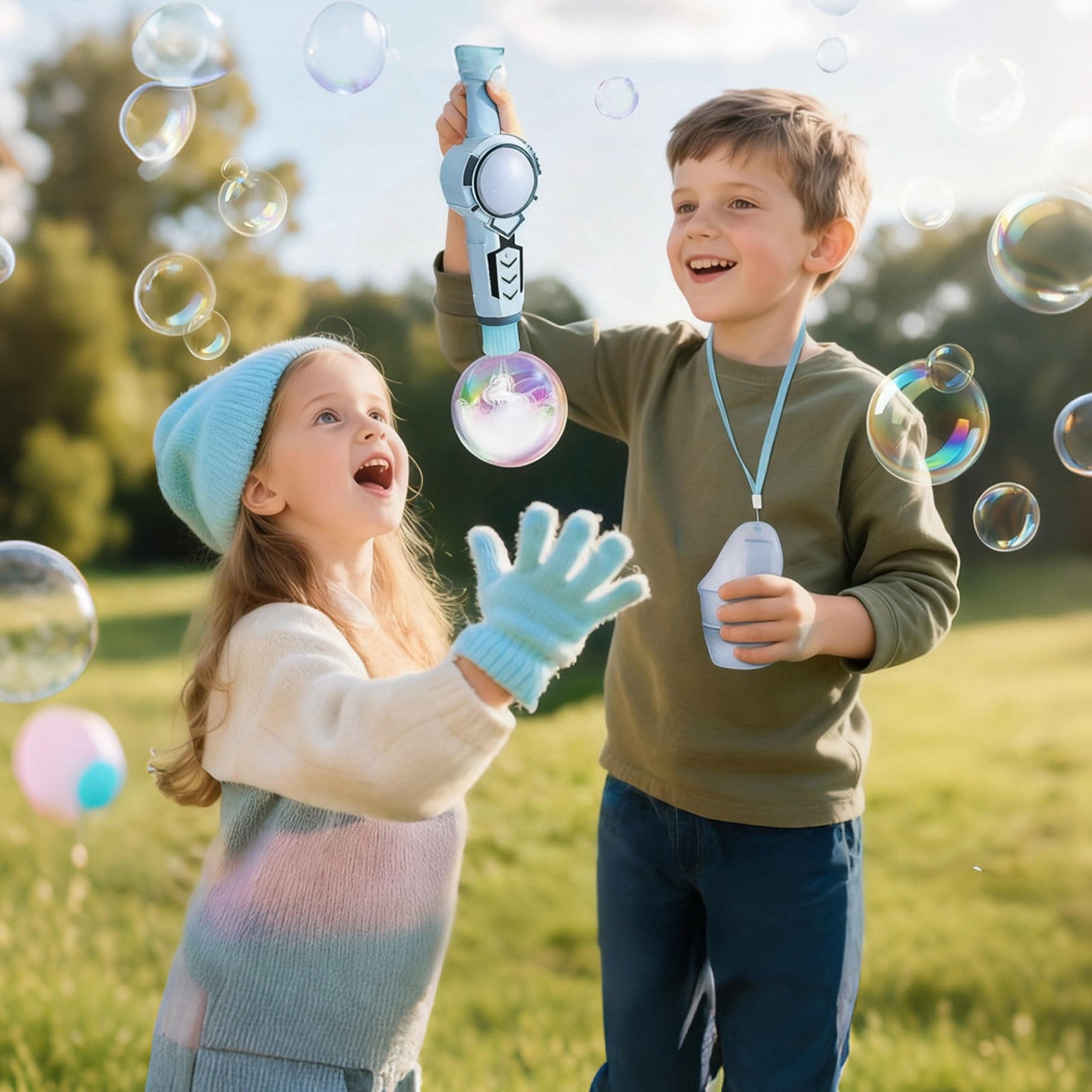 Elastic Bubble Fog Wand 2026 New Colorful Bubble Machine Interactive Fog Bubbles Machines Adjustable Bubble Size With Colorful Lights For Outdoor Fun Festiva 60ml bubble machine blower,Blue
