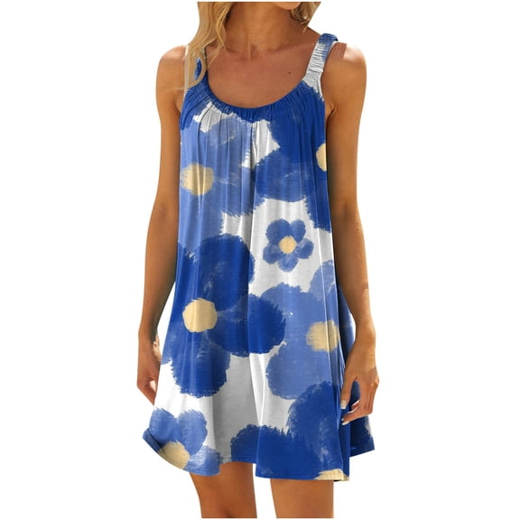 IROINNID Women's Plus Size Shift Dress Casual Round-Neck Loose Dress Prints Drop Waist Dress