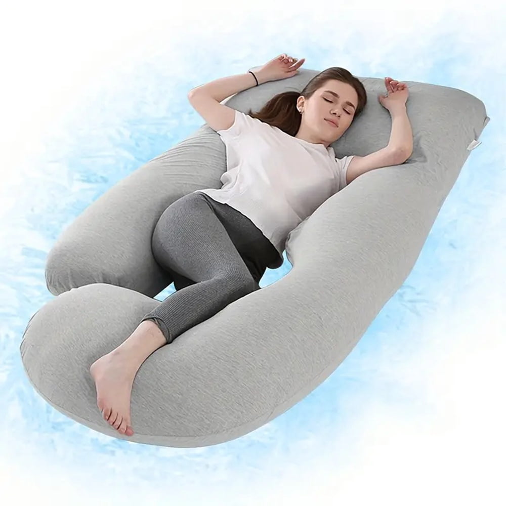 43in.x 67in. G-Shape Pregnancy Pillows, Full Body Maternity Pillows with Removable Cover for Expecting Moms, Crystal Velvet Grey