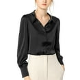 thumbnail image 3 of INSPIRE CHIC Women's Button Up Shirts Puff Long Sleeves Vintage Satin Wear-to-Work Blouse XS Black, 3 of 8