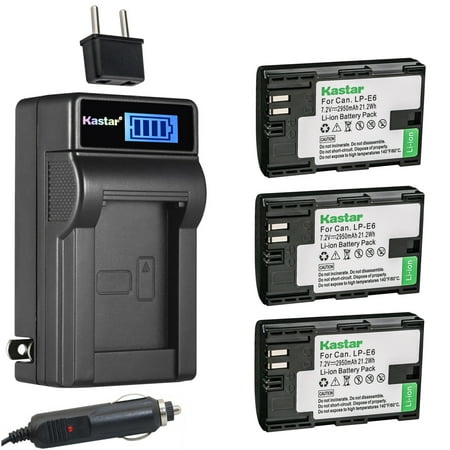 Kastar 3-Pack LP-E6 Battery and LCD AC Charger Compatible with Canon EOS 60D  Blackmagic Pocket Cinema Camera 6K  Z CAM E2C Professional 4K Cinema Camera  Marshall On-Camera HDMI Monitor